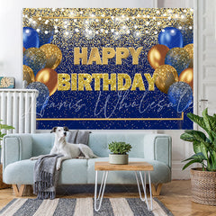 Lofaris Blue and Golden Balloon Lights Happy Birthday Backdrop