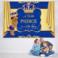 Lofaris Blue and Golden Crown Baby Shower Backdrop for Prince