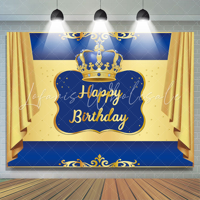 Lofaris Blue and Golden Crown Happy Birthday Party Backdrop