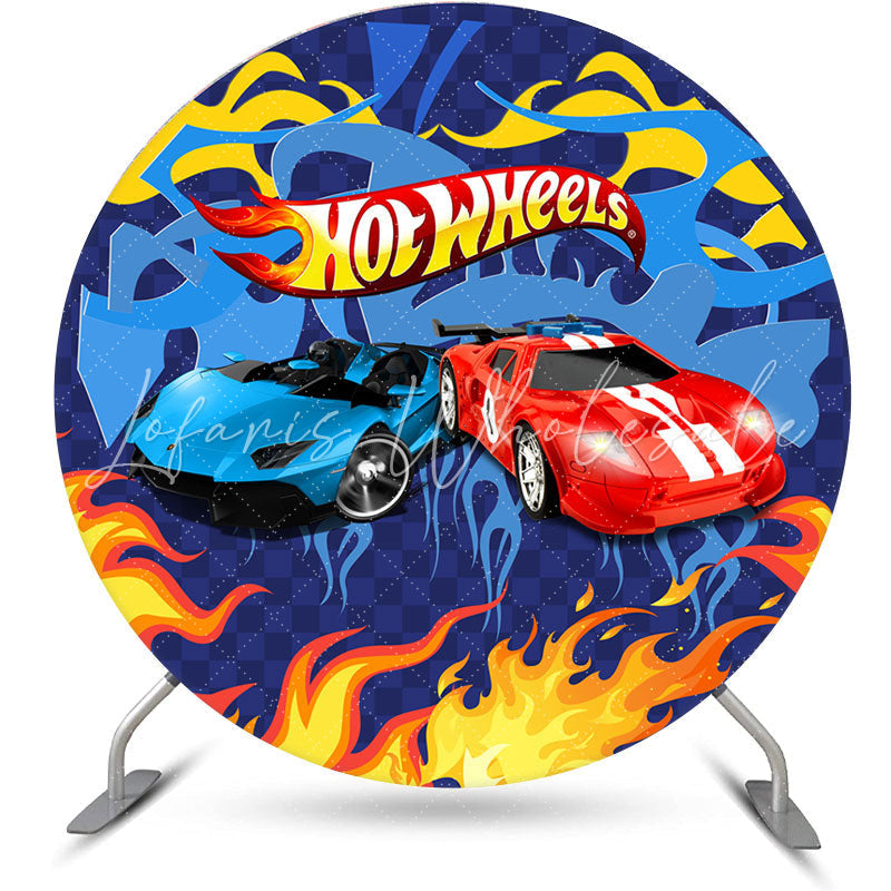 Lofaris Blue And Golden Themed Hot Wheels Round Backdrop Kit