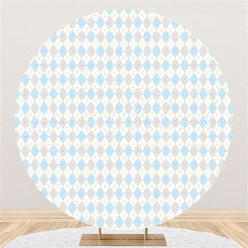 Lofaris Blue And Grey Pattern Round Birthday Party Backdrop
