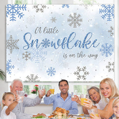 Lofaris Blue And Grey Snowflake Winter Baby Shower Backdrop