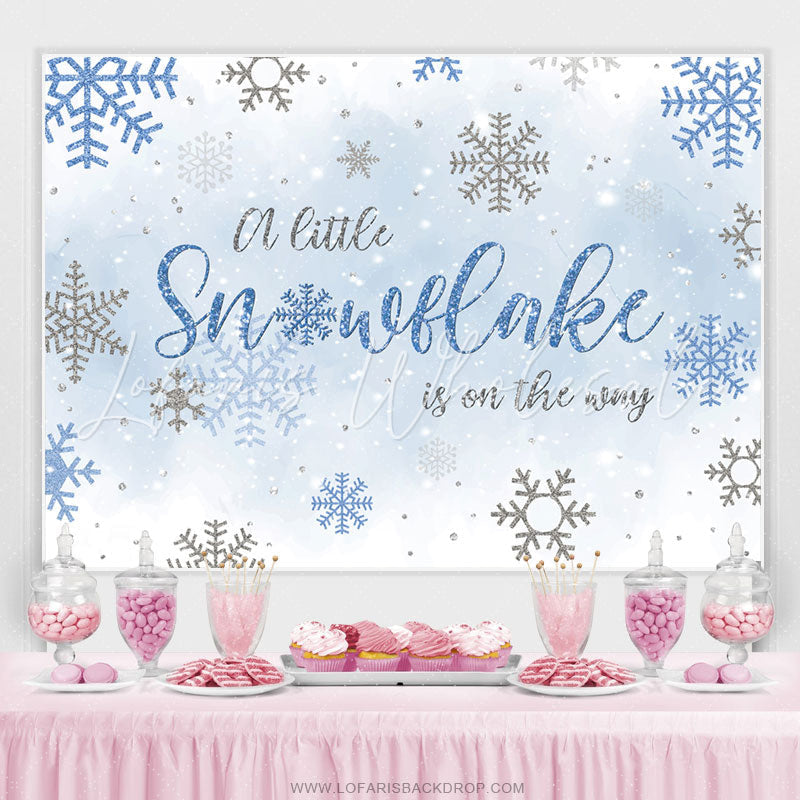 Lofaris Blue And Grey Snowflake Winter Baby Shower Backdrop