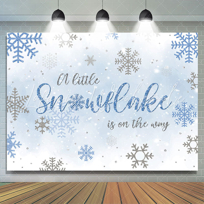 Lofaris Blue And Grey Snowflake Winter Baby Shower Backdrop