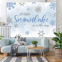 Lofaris Blue And Grey Snowflake Winter Baby Shower Backdrop