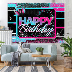 Lofaris Blue And Hot Pink Musical Theme Happy Birthday Backdrop