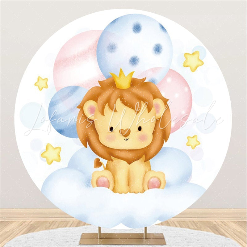 Lofaris Blue And Pink Ballons Round Lion Baby Shower Backdrop