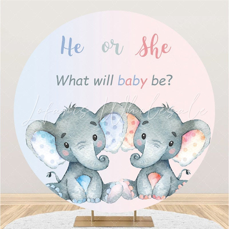 Lofaris Blue And Pink Elephants Round Baby Shower Backdrop