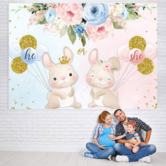 Lofaris Blue And Pink Floral Ballon Rabbit Baby Shower Backdrop