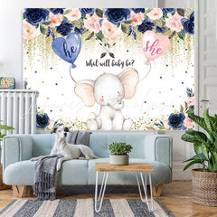 Lofaris Blue And Pink Flowers Elephant Baby Shower Backdrop