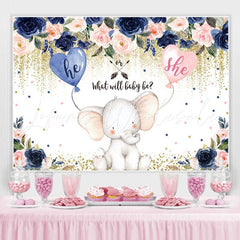 Lofaris Blue And Pink Flowers Elephant Baby Shower Backdrop