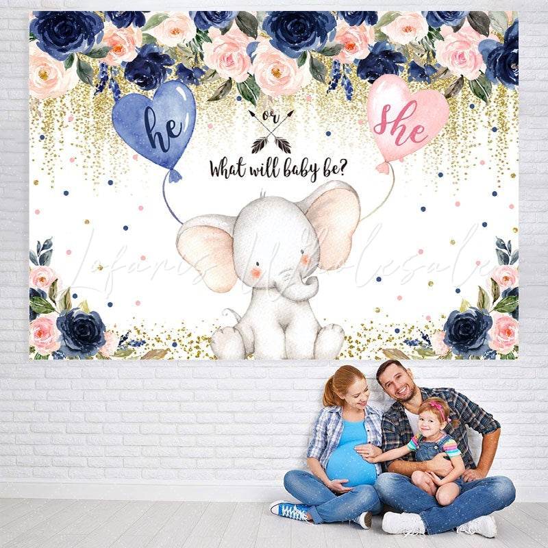 Lofaris Blue And Pink Flowers Elephant Baby Shower Backdrop