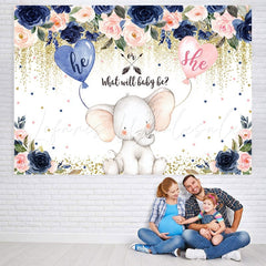 Lofaris Blue And Pink Flowers Elephant Baby Shower Backdrop