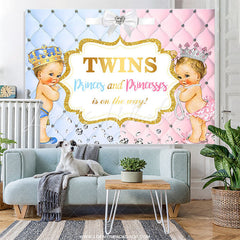 Lofaris Blue And Pink Glitter Twins Baby Shower Backdrop