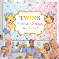 Lofaris Blue And Pink Glitter Twins Baby Shower Backdrop