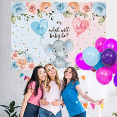 Lofaris Blue And Pink He Or She Elephant Baby Shower Backdrop