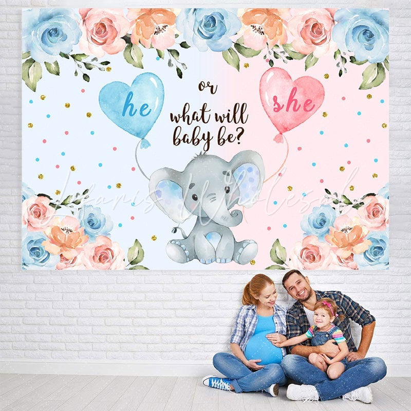 Lofaris Blue And Pink He Or She Elephant Baby Shower Backdrop