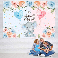 Lofaris Blue And Pink He Or She Elephant Baby Shower Backdrop