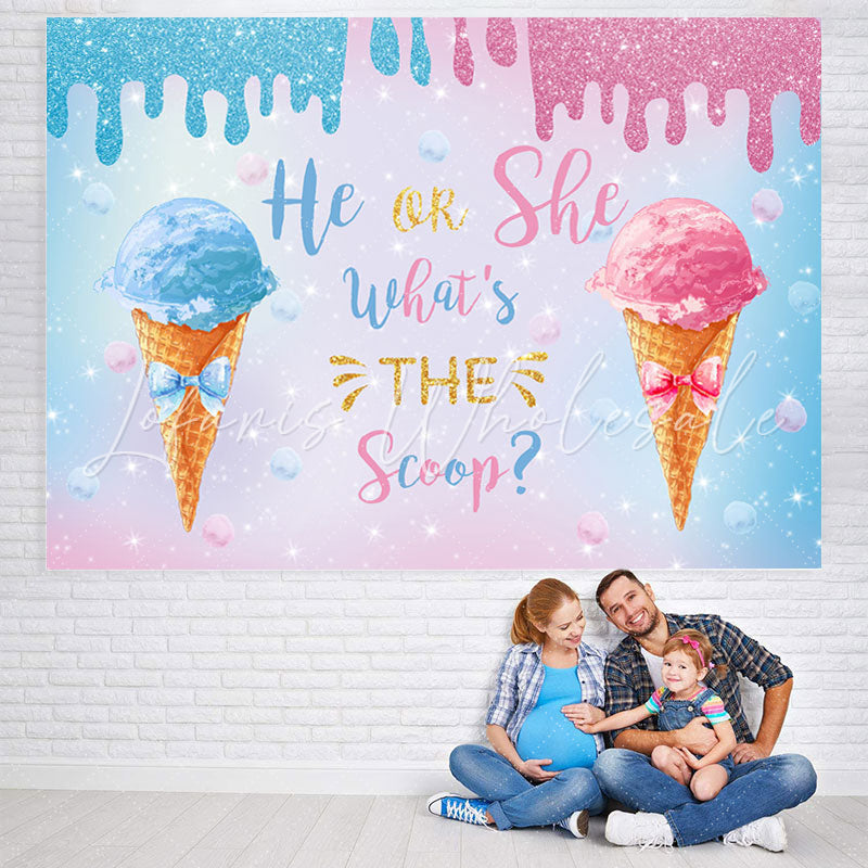 Lofaris Blue And Pink He Or She Ice Cream Baby Shower Backdrop