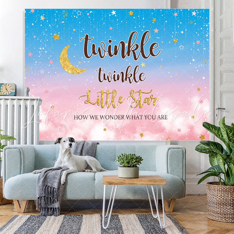 Lofaris Blue and Pink Stars Moon Baby Shower Party Backdrop