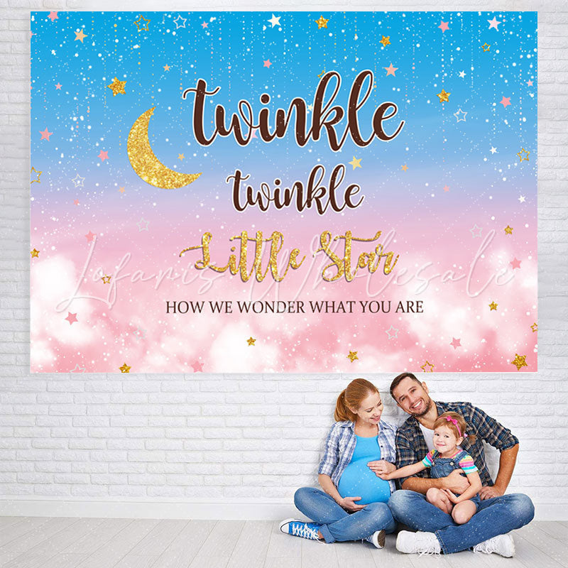 Lofaris Blue and Pink Stars Moon Baby Shower Party Backdrop