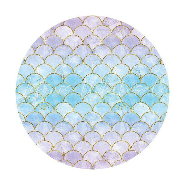 Lofaris Blue And Purple Mermaid Round Baby Shower Backdrop