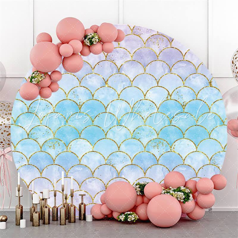 Lofaris Blue And Purple Mermaid Round Baby Shower Backdrop