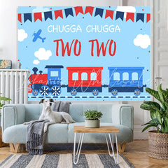 Lofaris Blue And Red Chugga Train 2nd Birthday Backdrop For Boy