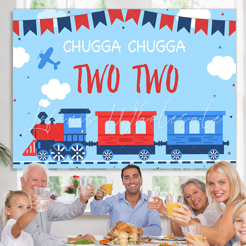 Lofaris Blue And Red Chugga Train 2nd Birthday Backdrop For Boy