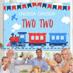 Lofaris Blue And Red Chugga Train 2nd Birthday Backdrop For Boy