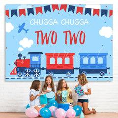 Lofaris Blue And Red Chugga Train 2nd Birthday Backdrop For Boy
