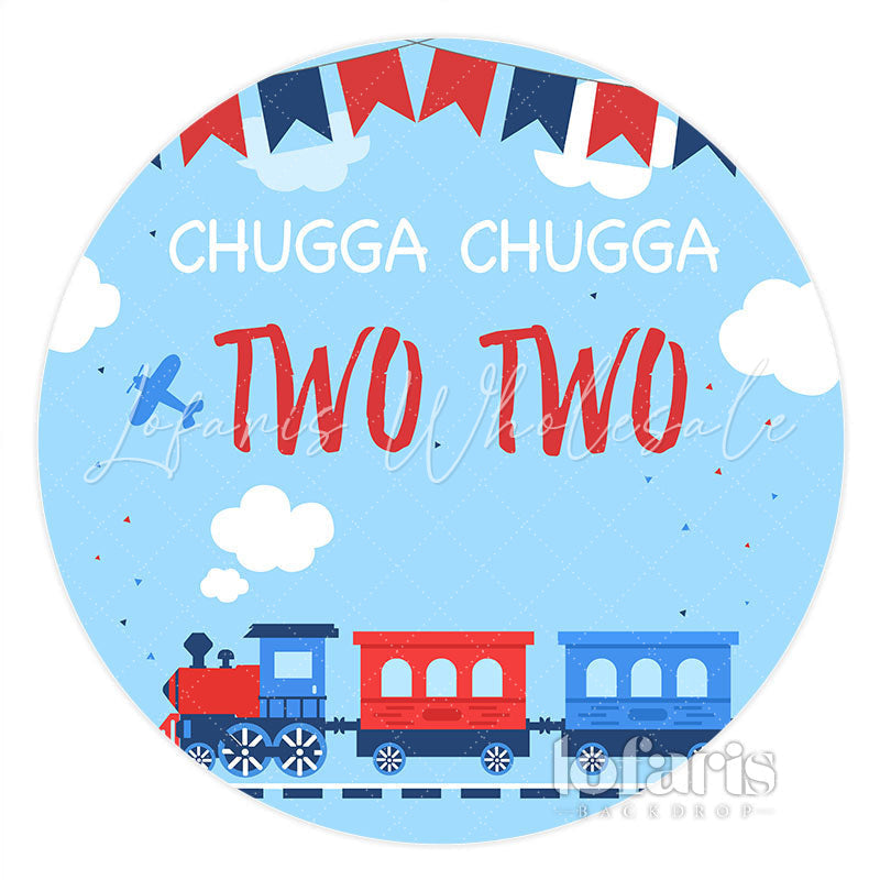 Lofaris Blue And Red Train Birthday Round Backdrop For Party