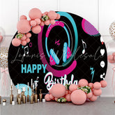 Lofaris Blue And Rose Pink Music Black Round Birthday Backdrop