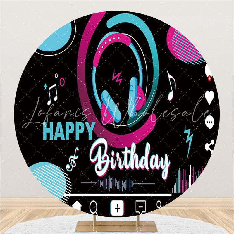 Lofaris Blue And Rose Pink Music Black Round Birthday Backdrop