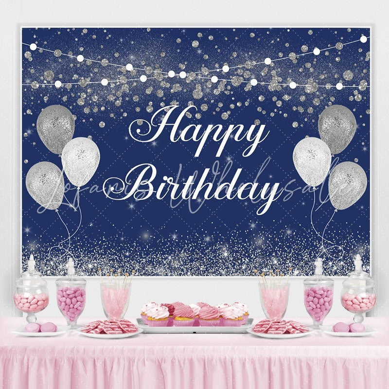 Lofaris Blue and Silver Balloon Birthday Backdrop for Men
