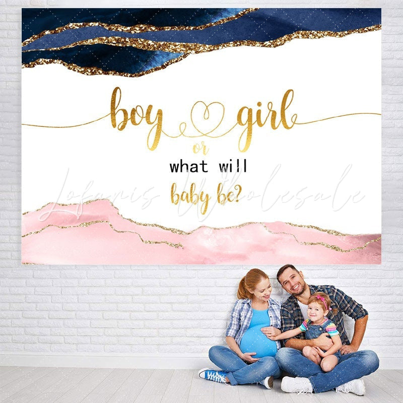 Lofaris Blue And Soft Pink Glitter Golden Baby Shower Backdrop