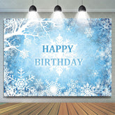 Lofaris Blue And White Snowy Winter Happy Birthday Backdrop