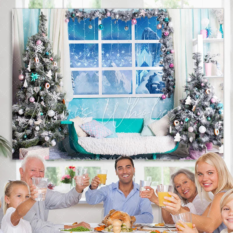 Lofaris Blue And White Snowy Winter Merry Christmas Backdrop
