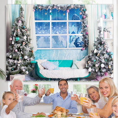 Lofaris Blue And White Snowy Winter Merry Christmas Backdrop