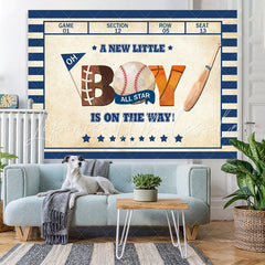 Lofaris Blue And White Stripes Baseball Baby Shower Backdrop