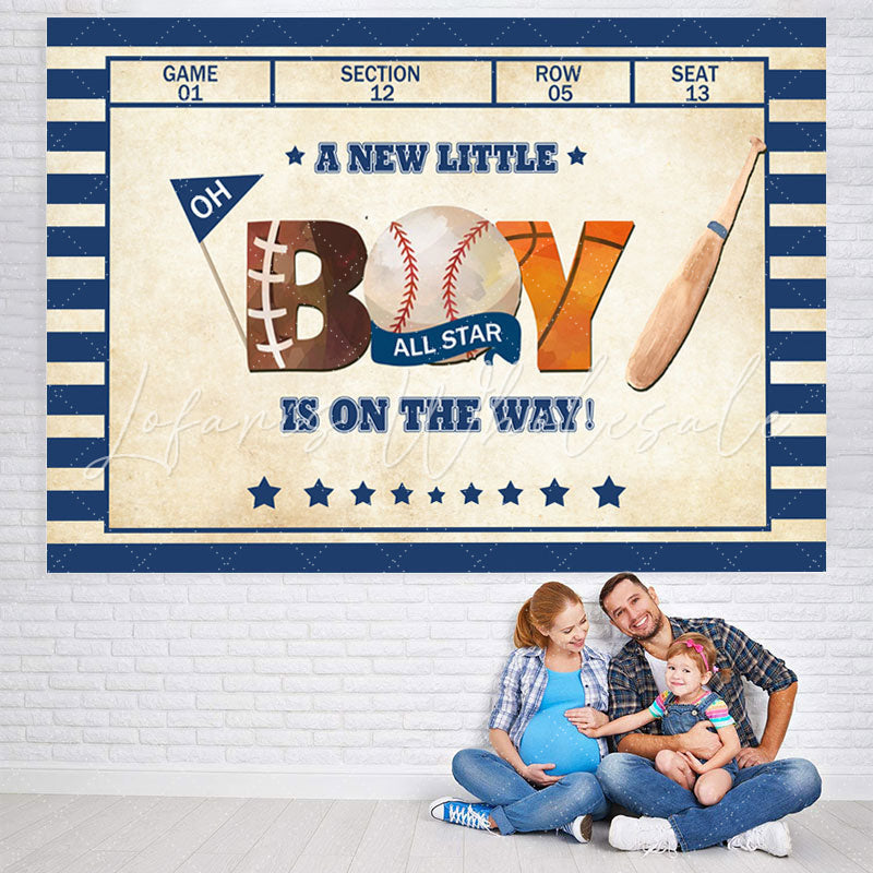 Lofaris Blue And White Stripes Baseball Baby Shower Backdrop