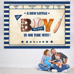 Lofaris Blue And White Stripes Baseball Baby Shower Backdrop