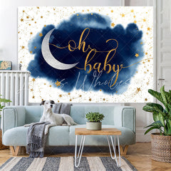 Lofaris Blue And White With Glitter Stars Baby Shower Backdrop