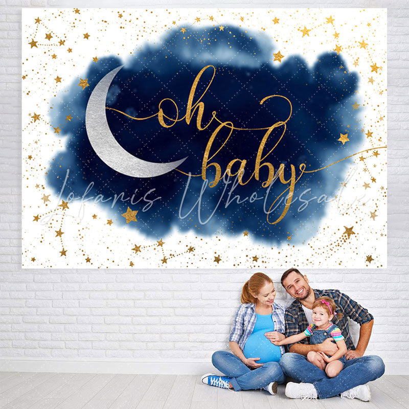 Lofaris Blue And White With Glitter Stars Baby Shower Backdrop