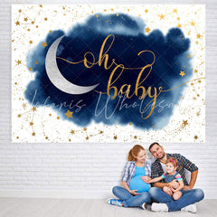 Lofaris Blue And White With Glitter Stars Baby Shower Backdrop
