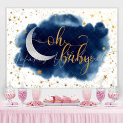 Lofaris Blue And White With Glitter Stars Baby Shower Backdrop