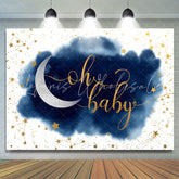 Lofaris Blue And White With Glitter Stars Baby Shower Backdrop