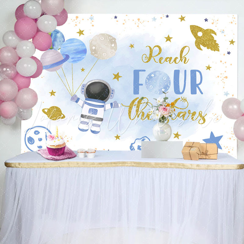 Lofaris Blue Astronaut Stars Planet 4th Birthday Backdrop