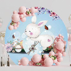 Blue Background Easter Bunny Round Backdrop for Spring Party