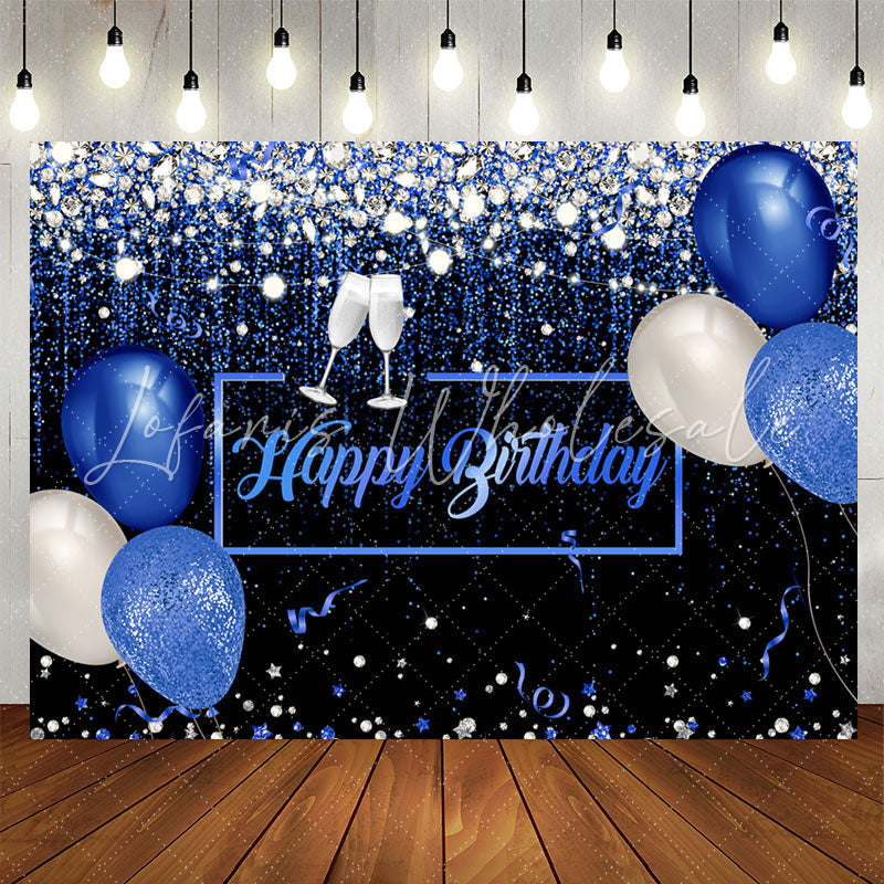 Lofaris Blue Balloon Diamond Glitter Happy Birthday Backdrop